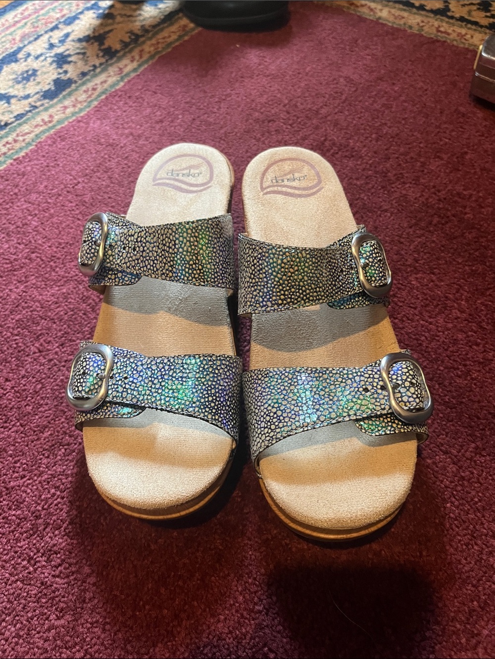 Dansko Iridescent Multi-Color Buckle Slide Sandals Size 38 or 6 - 6.5